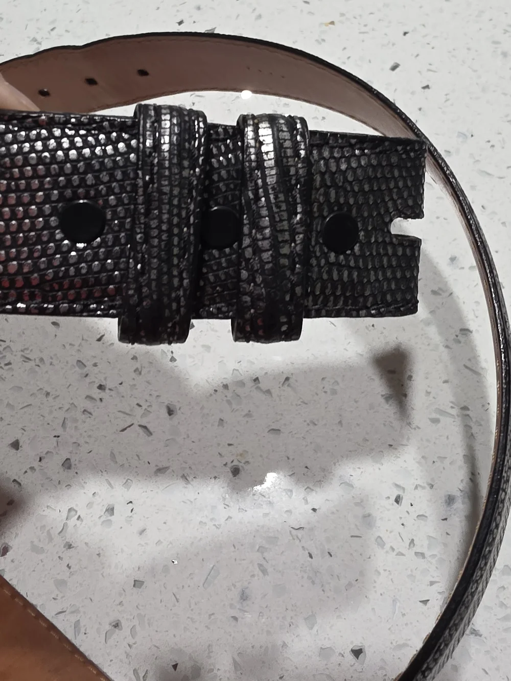 Mens Black & PEWTER LIZARD  Leather Belt